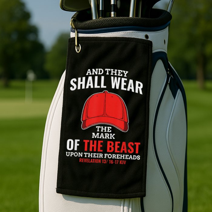 Funny Anti Trump Mark Of The Beast Red Hat Golf Towel