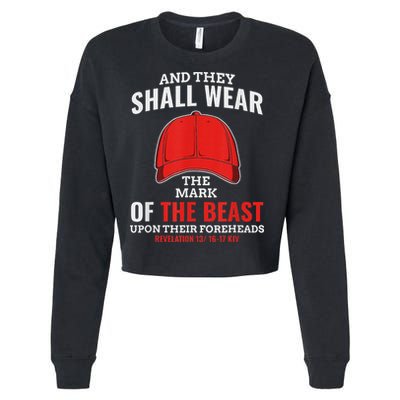 Funny Anti Trump Mark Of The Beast Red Hat Cropped Pullover Crew