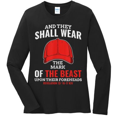Funny Anti Trump Mark Of The Beast Red Hat Ladies Long Sleeve Shirt