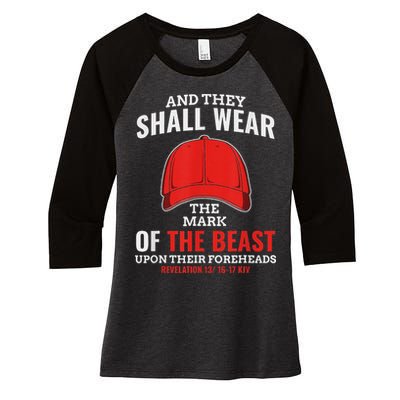 Funny Anti Trump Mark Of The Beast Red Hat Women's Tri-Blend 3/4-Sleeve Raglan Shirt