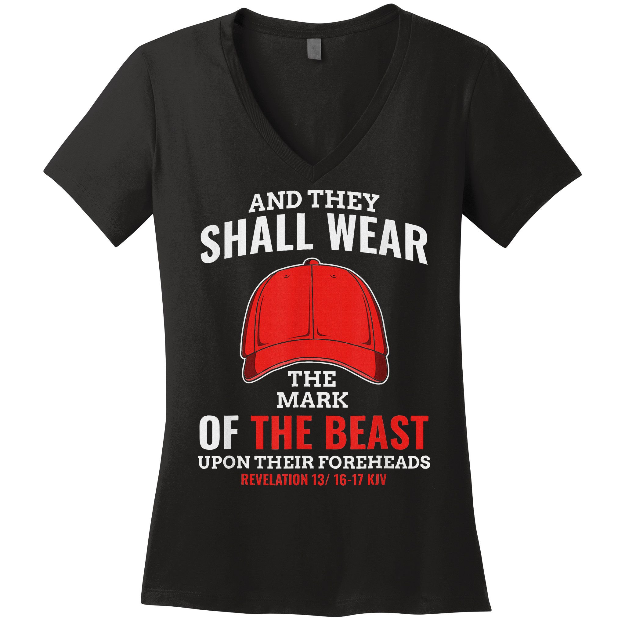 Funny Anti Trump Mark Of The Beast Red Hat Women's V-Neck T-Shirt