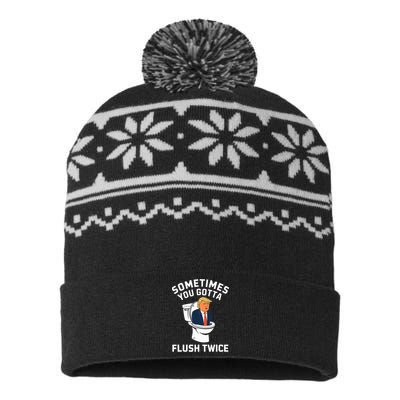 Funny Anti Trump Sometimes You Gotta Flush Twice USA-Made Snowflake Beanie