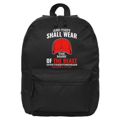 Funny Anti Trump Mark Of The Beast Red Hat Liberal Gift 16 in Basic Backpack
