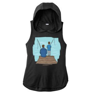 Father And Son Fishing Ladies PosiCharge Tri-Blend Wicking Draft Hoodie Tank