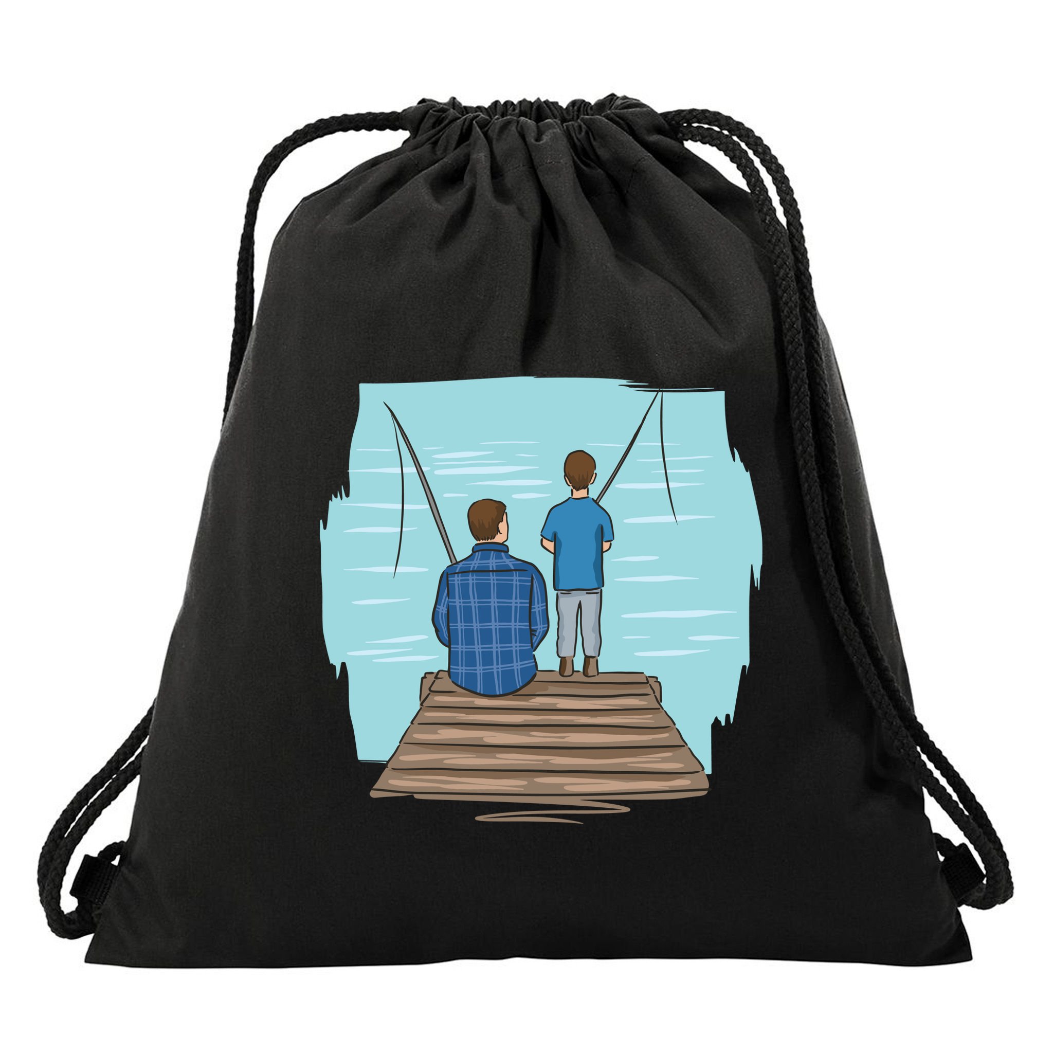 Father And Son Fishing Drawstring Bag