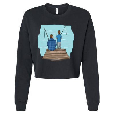 Father And Son Fishing Cropped Pullover Crew