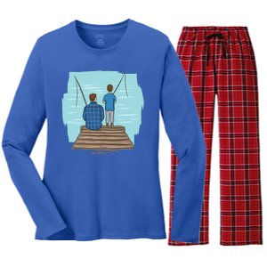 Father And Son Fishing Women's Long Sleeve Flannel Pajama Set 