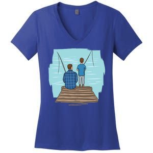 Father And Son Fishing Women's V-Neck T-Shirt