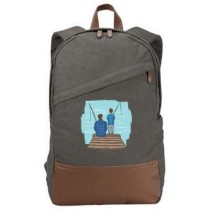 Father And Son Fishing Cotton Canvas Backpack