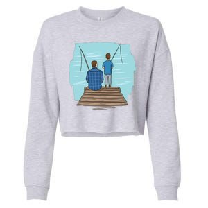 Father And Son Fishing Cropped Pullover Crew