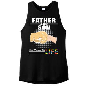 Father And Son Friends For Life Autism Awareness Ladies PosiCharge Tri-Blend Wicking Tank