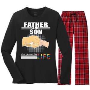 Father And Son Friends For Life Autism Awareness Women's Long Sleeve Flannel Pajama Set 