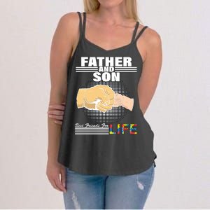 Father And Son Friends For Life Autism Awareness Women's Strappy Tank