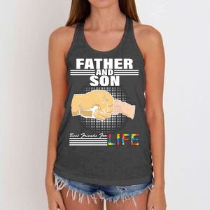 Father And Son Friends For Life Autism Awareness Women's Knotted Racerback Tank