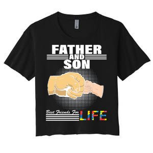 Father And Son Friends For Life Autism Awareness Women's Crop Top Tee