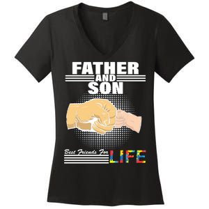 Father And Son Friends For Life Autism Awareness Women's V-Neck T-Shirt