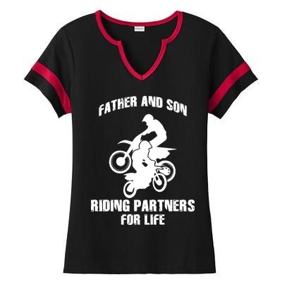 Father And Son Riding Partners For Life Motocross Ladies Halftime Notch Neck Tee