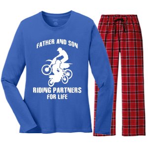 Father And Son Riding Partners For Life Motocross Women's Long Sleeve Flannel Pajama Set 