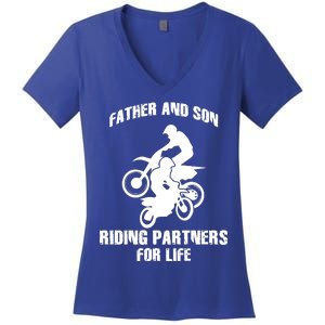 Father And Son Riding Partners For Life Motocross Women's V-Neck T-Shirt