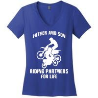 Father And Son Riding Partners For Life Motocross Women's V-Neck T-Shirt