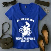 Father And Son Riding Partners For Life Motocross Women's V-Neck T-Shirt
