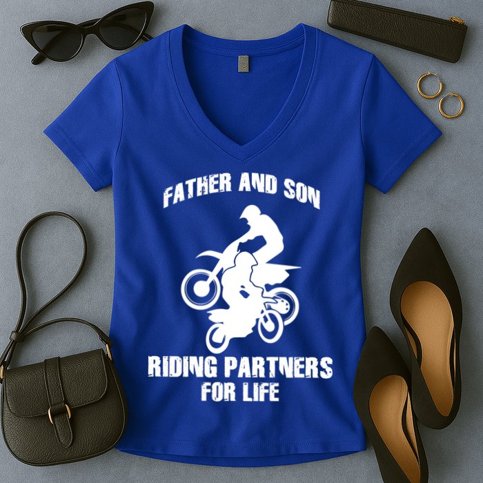 Father And Son Riding Partners For Life Motocross Women's V-Neck T-Shirt