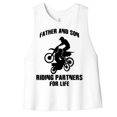 Father And Son Riding Partners For Life Motocross Women's Racerback Cropped Tank