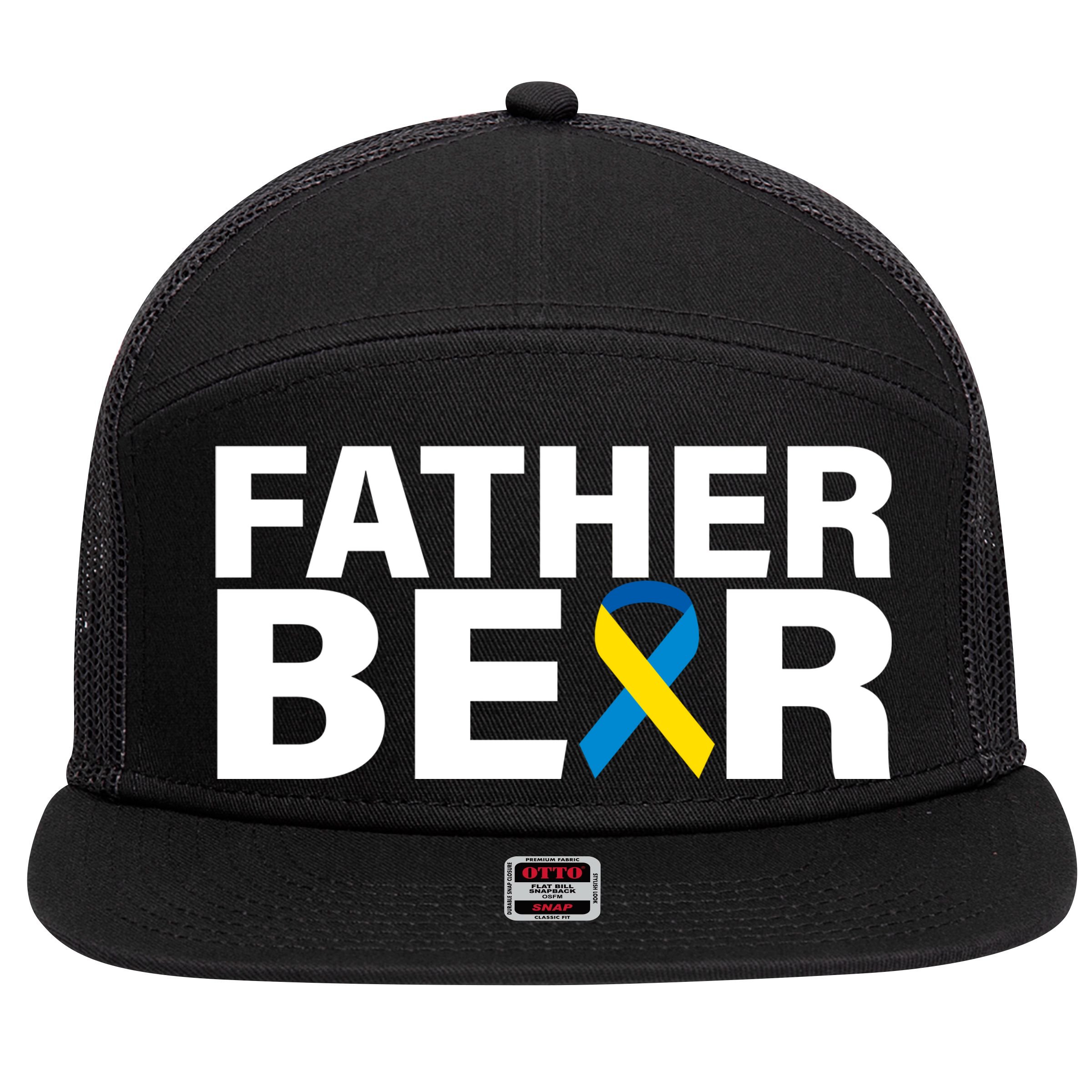 Father Bear Down Syndrome Awareness 7 Panel Mesh Trucker Snapback Hat