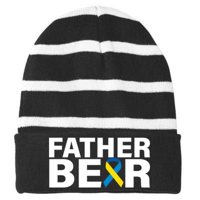 Father Bear Down Syndrome Awareness Striped Beanie with Solid Band