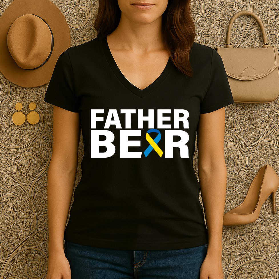 Father Bear Down Syndrome Awareness Women's V-Neck T-Shirt