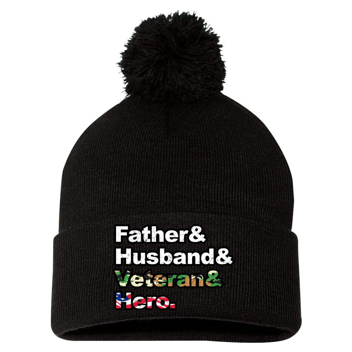 Father Husband Veteran Hero Pom Pom 12in Knit Beanie