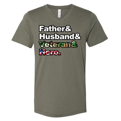 Father Husband Veteran Hero V-Neck T-Shirt