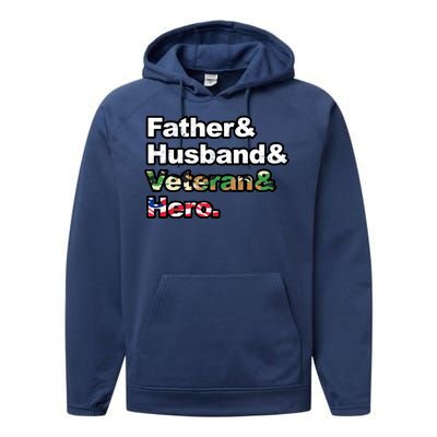 Father Husband Veteran Hero Performance Fleece Hoodie