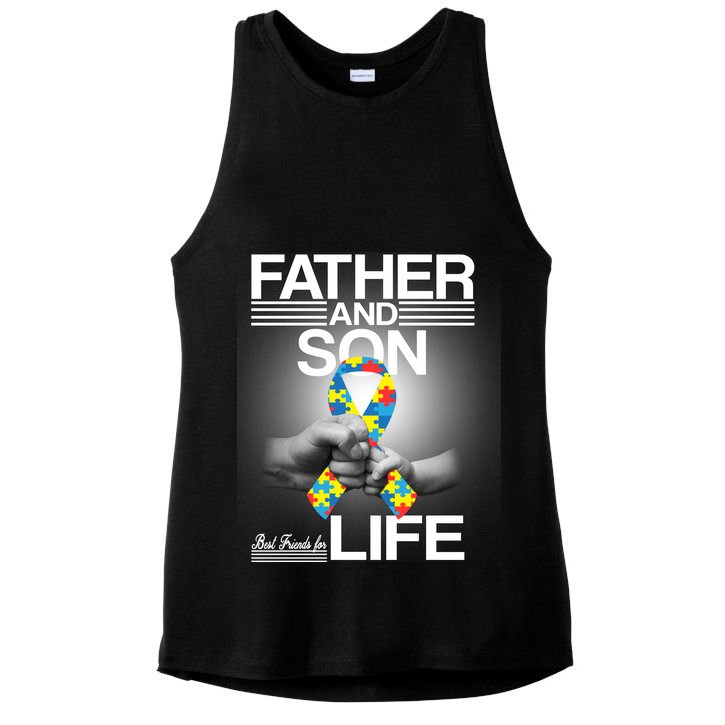 Father Son Best Friends For Life Autism Awareness Ladies PosiCharge Tri-Blend Wicking Tank