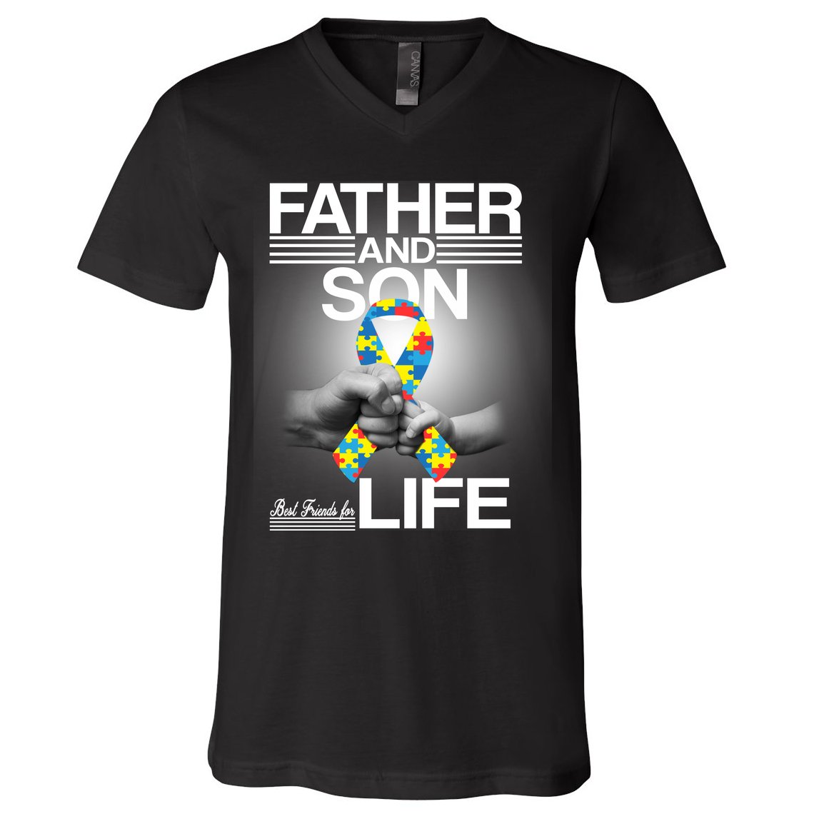 Father Son Best Friends For Life Autism Awareness V-Neck T-Shirt