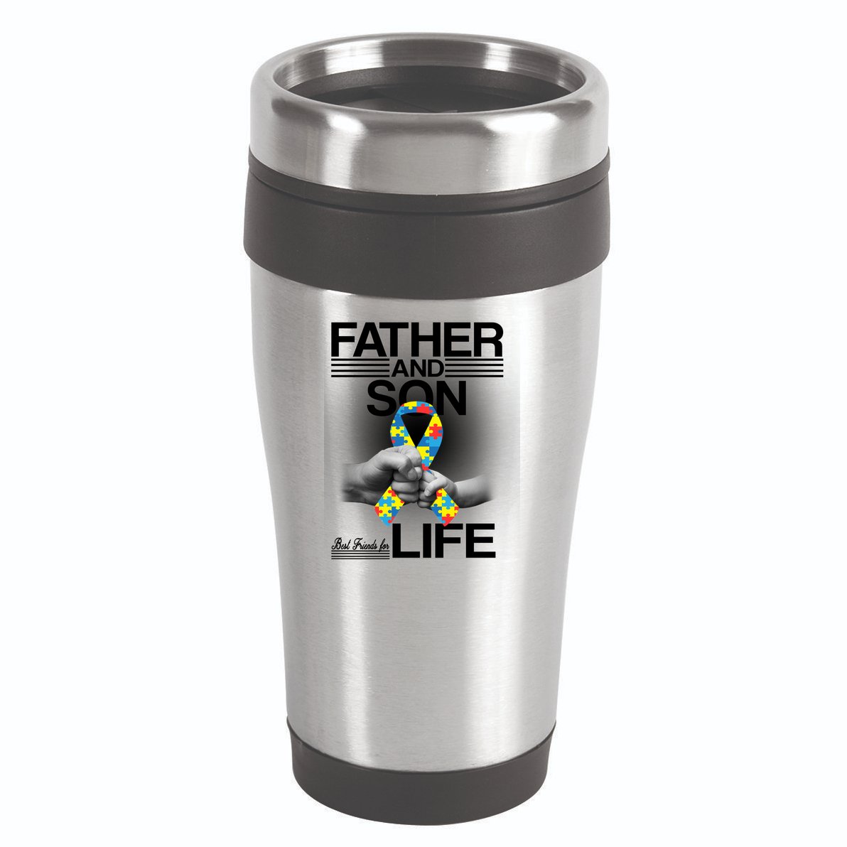 Father Son Best Friends For Life Autism Awareness 16oz Travel Tumbler