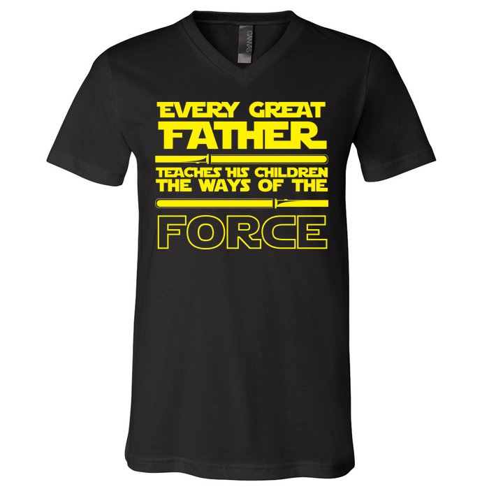  Father Teaches The Ways Of The Force V-Neck T-Shirt