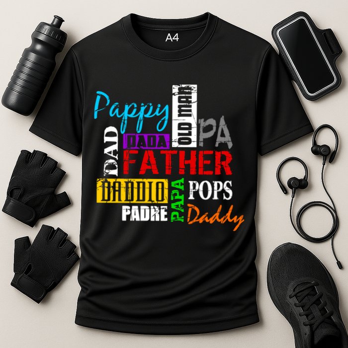 Father's Day Dad Daddy Papa Pops Names Cooling Performance Crew T-Shirt