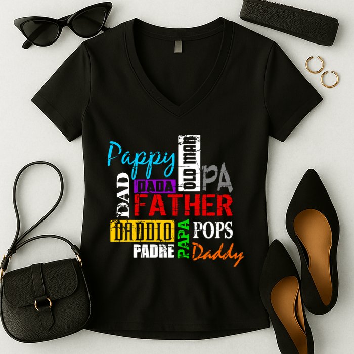 Father's Day Dad Daddy Papa Pops Names Women's V-Neck T-Shirt
