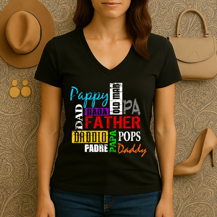 Father's Day Dad Daddy Papa Pops Names Women's V-Neck T-Shirt
