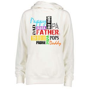 Father's Day Dad Daddy Papa Pops Names Womens Funnel Neck Pullover Hood