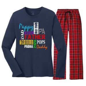 Father's Day Dad Daddy Papa Pops Names Women's Long Sleeve Flannel Pajama Set 