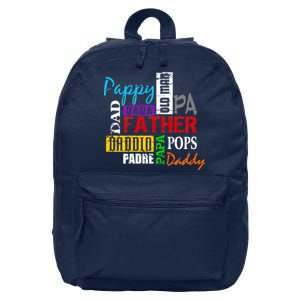 Father's Day Dad Daddy Papa Pops Names 16 in Basic Backpack