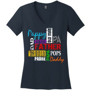 Father's Day Dad Daddy Papa Pops Names Women's V-Neck T-Shirt