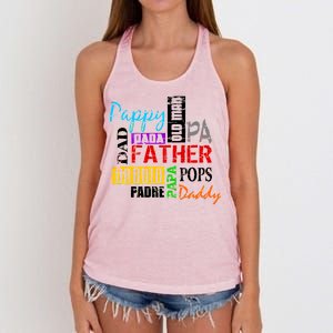 Father's Day Dad Daddy Papa Pops Names Women's Knotted Racerback Tank