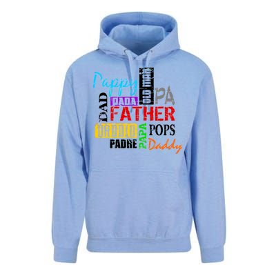 Father's Day Dad Daddy Papa Pops Names Unisex Surf Hoodie