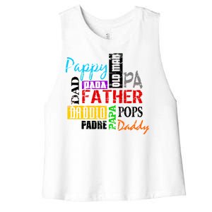 Father's Day Dad Daddy Papa Pops Names Women's Racerback Cropped Tank