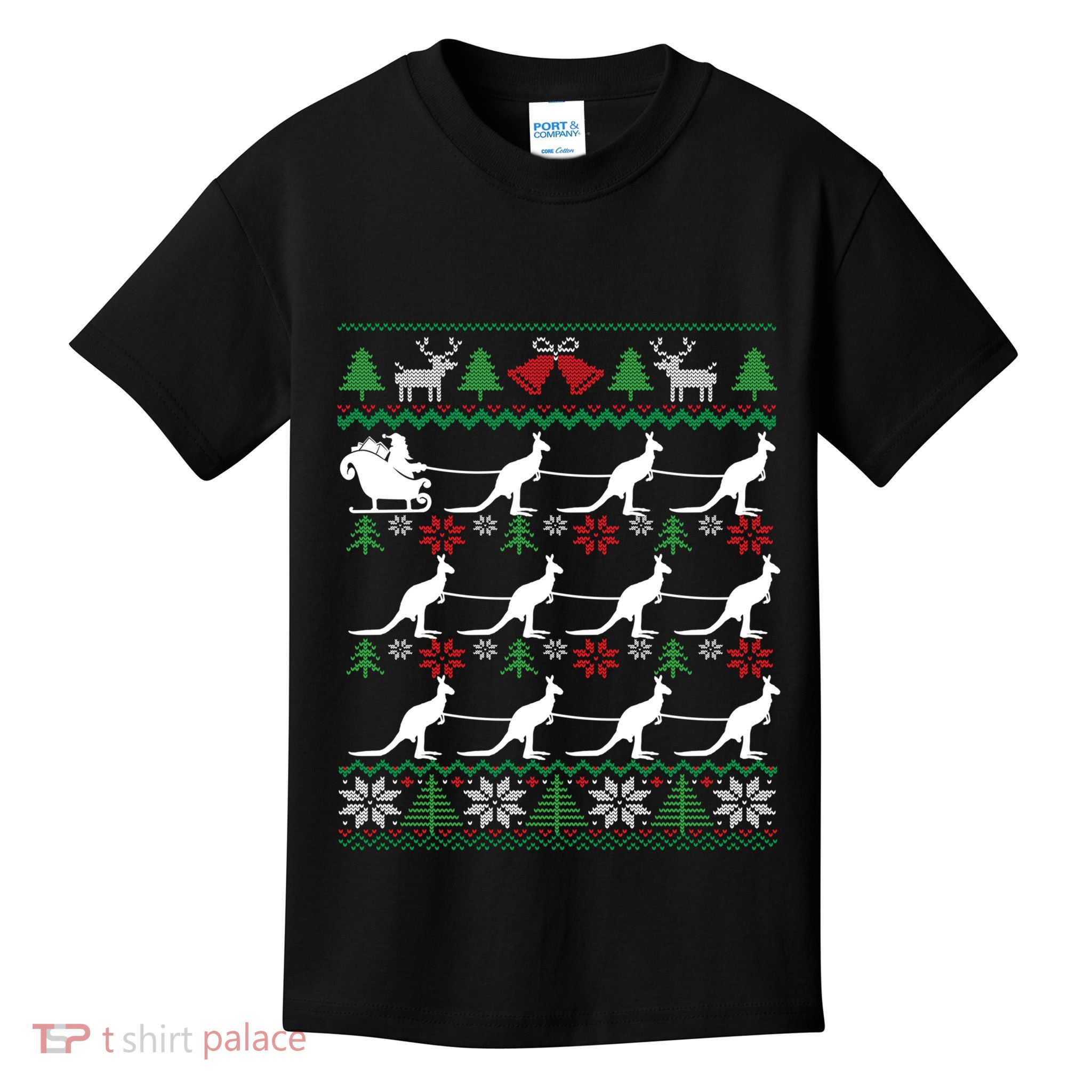 Funny Australian Ugly Christmas Kangaroo Santa Sleigh Kids T-Shirt