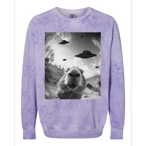 Funny Alien Ufo Graphiccapybara Selfie With Ufos Weird Colorblast Crewneck Sweatshirt