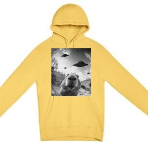 Funny Alien Ufo Graphiccapybara Selfie With Ufos Weird Premium Pullover Hoodie